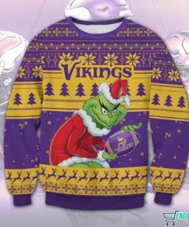 Vikings Grinch Christmas Sweater, Grinch Minnesota Vikings Christmas Sweater