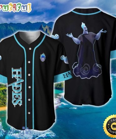 Villain Hades Black Neon Blue Jersey, Disney Custom Baseball Jersey