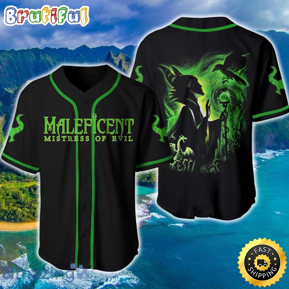 Villian Maleficent Green Black Neon Disney Baseball Jersey