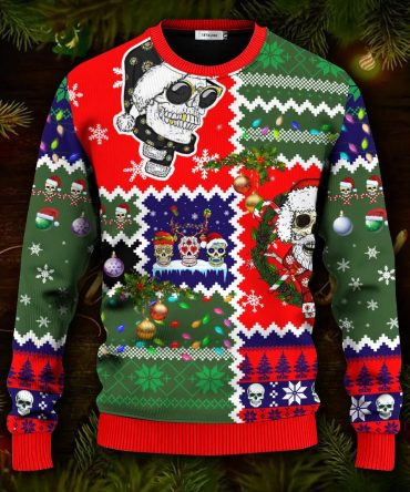 Santa Claus Skulls Cool Christmas Pattern Skull Ugly Christmas Sweater