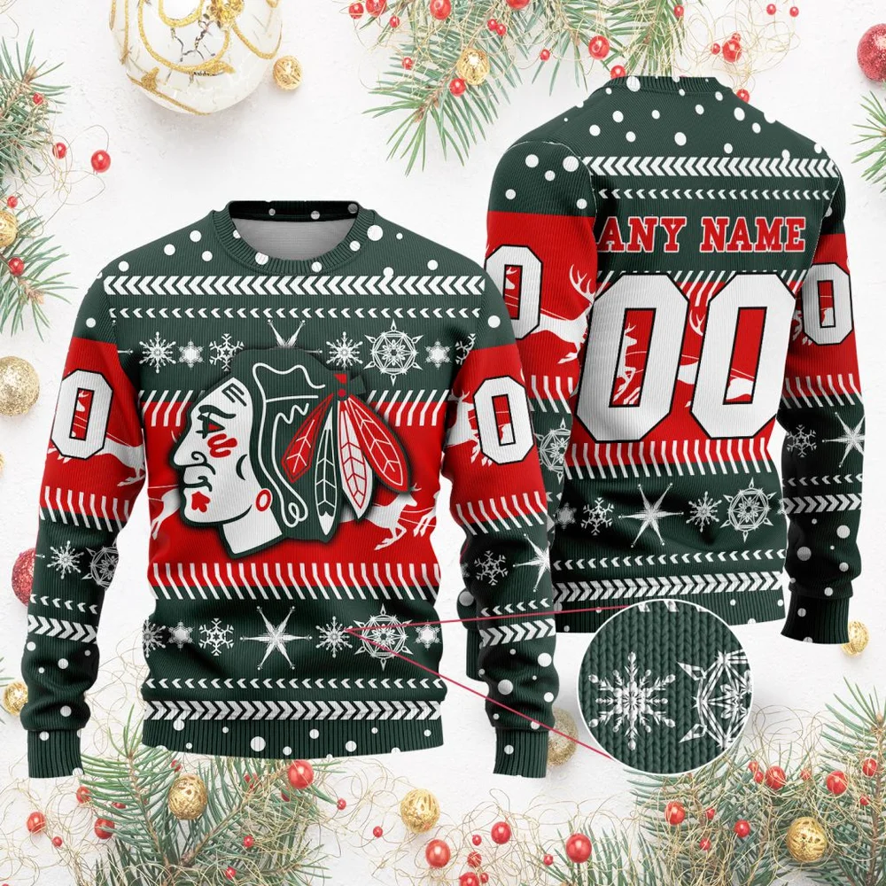 NHL Chicago BlackHawks | Personalized Name & Number Unisex Sweater For Christmas Season
