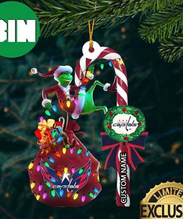 Washington Capitals NHL Grinch Candy Cane Custom Name Xmas Gifts Christmas Tree Decorations Ornament