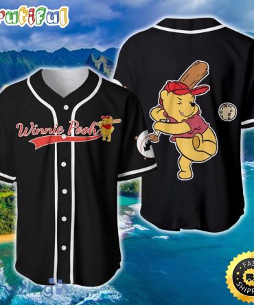 Winnie Pooh Red Black Cute Disney Baseball Jersey