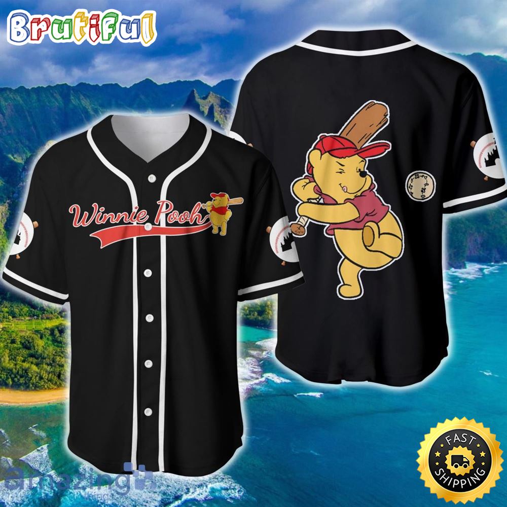 Winnie Pooh Red Black Cute Disney Baseball Jersey