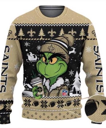 New Orleans Saints The Grinch Drink Coffee Ugly Christmas Sweater, NFL Christmas Sweater