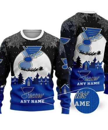 NHL St. Louis Blues Personalized Name Christmas Ugly Sweater Design ST2306