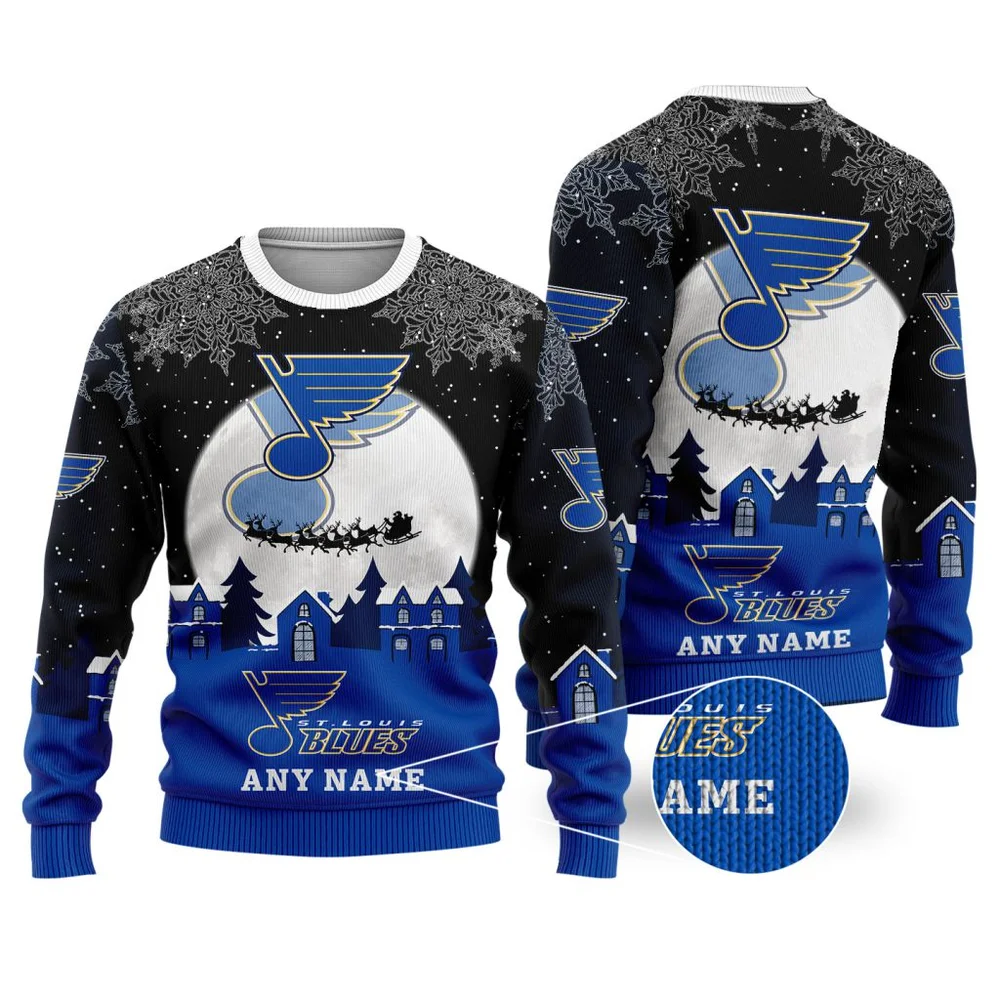 NHL St. Louis Blues Personalized Name Christmas Ugly Sweater Design ST2306