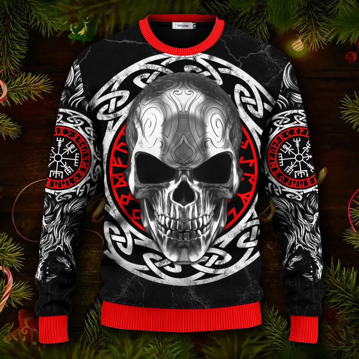 Vegvisir Symbol Skull Viking Ugly Christmas Sweater