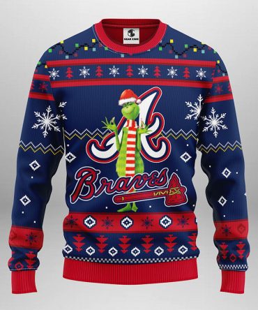 Atlanta Braves Funny Grinch Ugly Christmas Sweater, Grinch Xmas Sweater