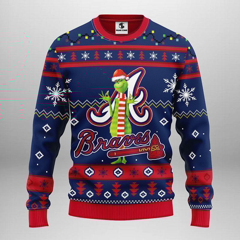 Atlanta Braves Funny Grinch Ugly Christmas Sweater, Grinch Xmas Sweater
