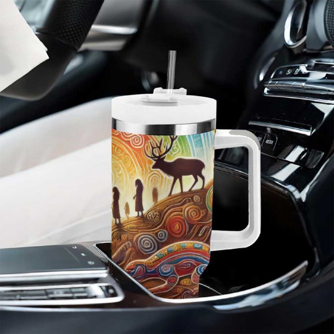 Aboriginal Dreamtime Animals Stories Custom Stanley Quencher 40oz Stainless Steel Tumbler With Handle - Image 8