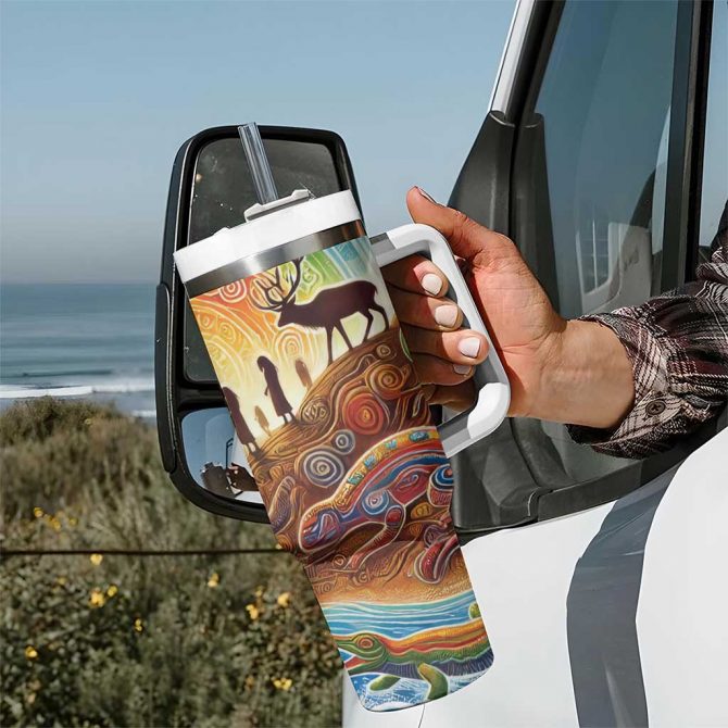 Aboriginal Dreamtime Animals Stories Custom Stanley Quencher 40oz Stainless Steel Tumbler With Handle - Image 7