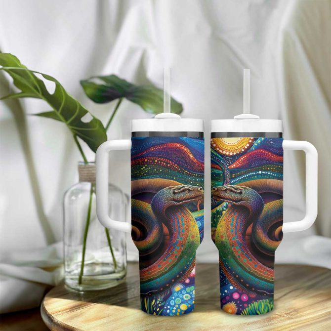 Aboriginal Dreamtime Rainbow Serpent Custom Stanley Quencher 40oz Stainless Steel Tumbler With Handle - Image 9