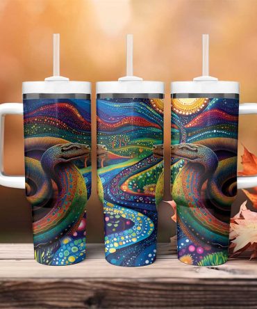 Aboriginal Dreamtime Rainbow Serpent Custom Stanley Quencher 40oz Stainless Steel Tumbler With Handle