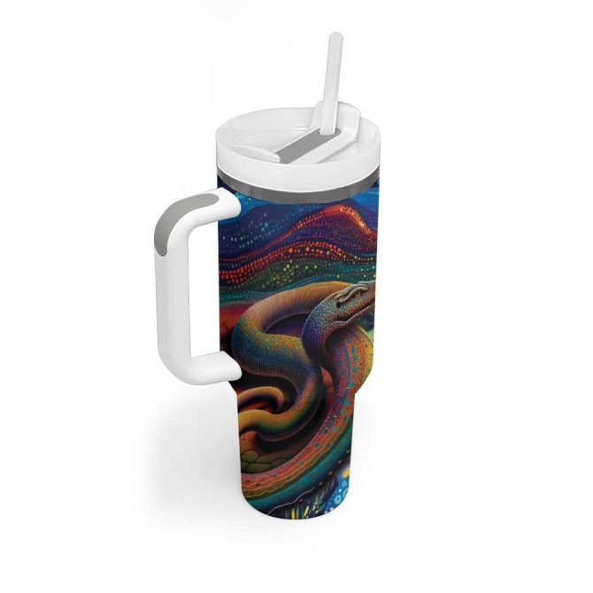 Aboriginal Dreamtime Rainbow Serpent Custom Stanley Quencher 40oz Stainless Steel Tumbler With Handle - Image 3