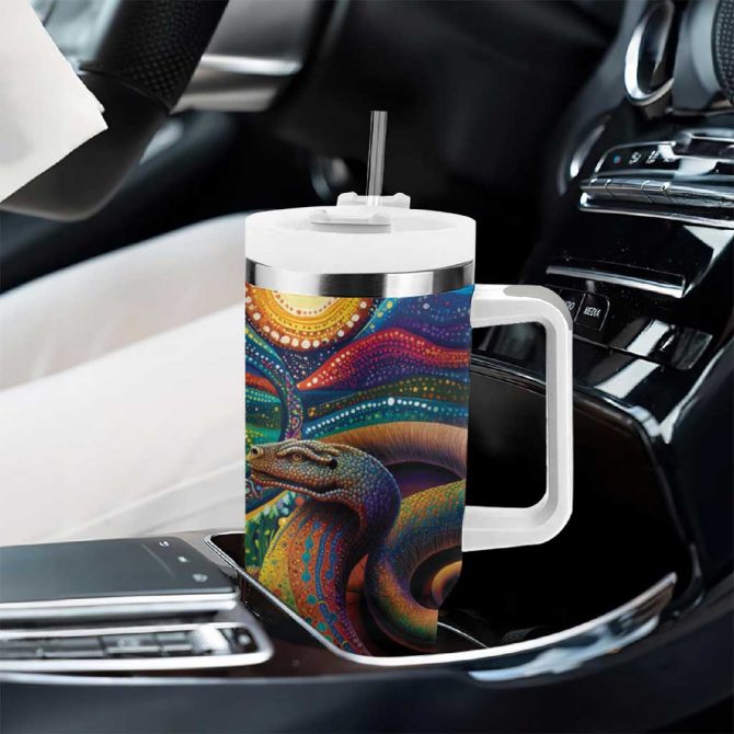 Aboriginal Dreamtime Rainbow Serpent Custom Stanley Quencher 40oz Stainless Steel Tumbler With Handle - Image 8