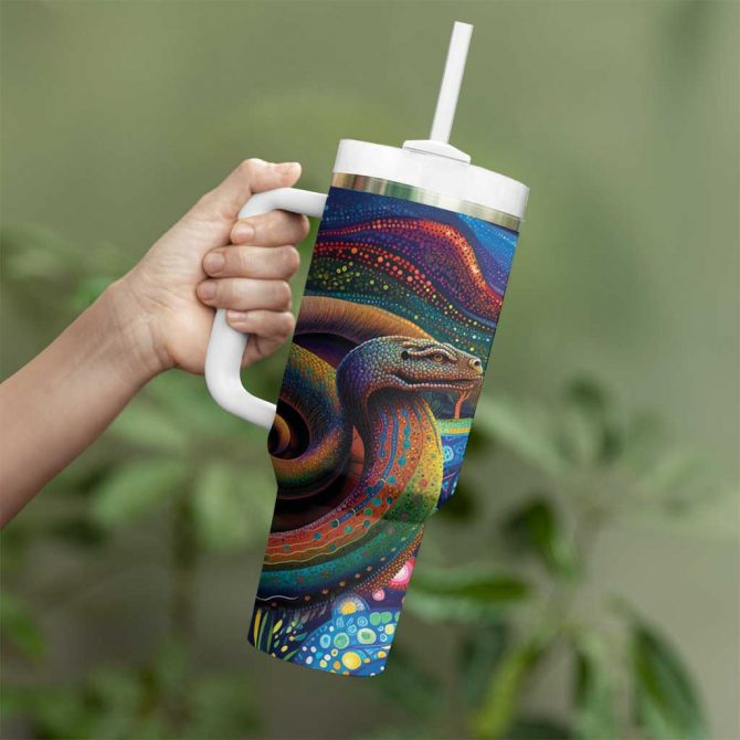 Aboriginal Dreamtime Rainbow Serpent Custom Stanley Quencher 40oz Stainless Steel Tumbler With Handle - Image 4