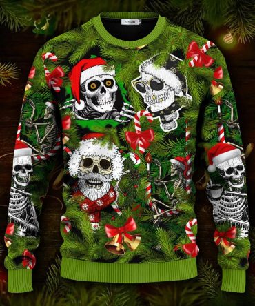 Santa Skulls In Christmas Tree Skull Ugly Christmas Sweater