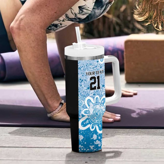 Adelaide Strikers Minimalism Aboriginal Custom Stanley Quencher 40oz Stainless Steel Tumbler With Handle - Image 6