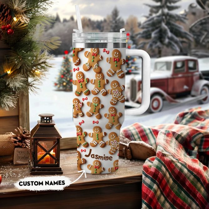 Adorable Gingerbread Christmas Custom Stanley Quencher 40oz Stainless Steel Tumbler With Handle - Image 2