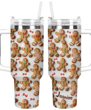 Adorable Gingerbread Christmas Custom Stanley Quencher 40oz Stainless Steel Tumbler With Handle
