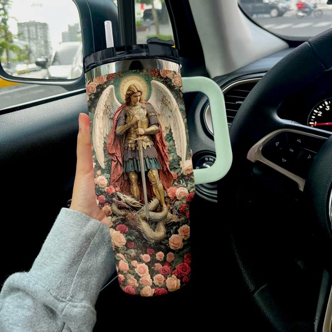 Archangel Michael Glory Christmas Custom Stanley Quencher 40oz Stainless Steel Tumbler With Handle - Image 3