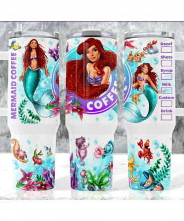 Mermaid Coffee Travel Mug - Enchanting Ocean Design with Customizable Options