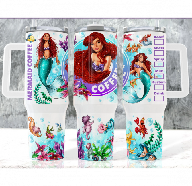 Mermaid Coffee Travel Mug - Enchanting Ocean Design with Customizable Options