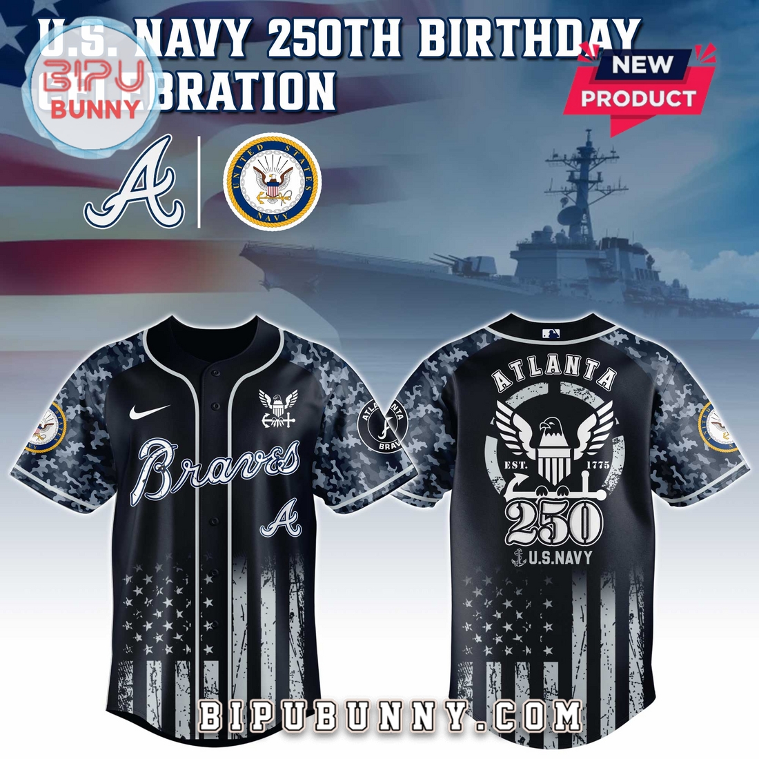 Atlanta Braves MLB x 250 U.S. Navy Baseball Jersey