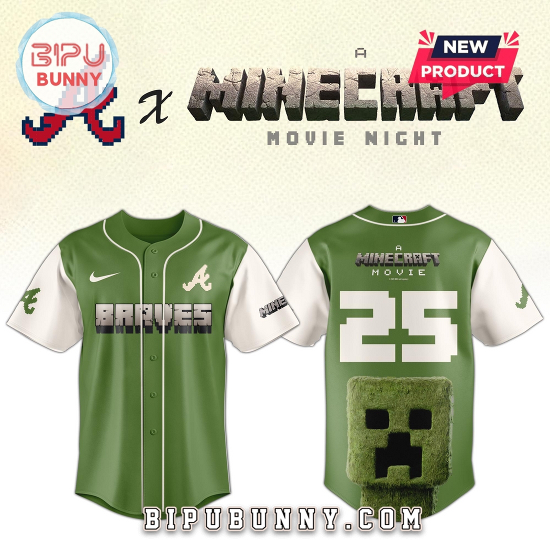 Atlanta Braves MLB x Minecraft Movie Night Baseball Jersey