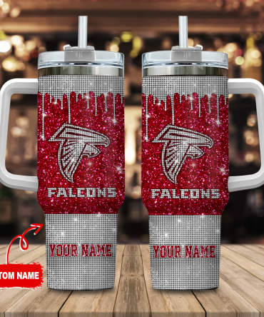 Custom Glitter Tumbler with Handle - Personalized Falcons Fan Gift