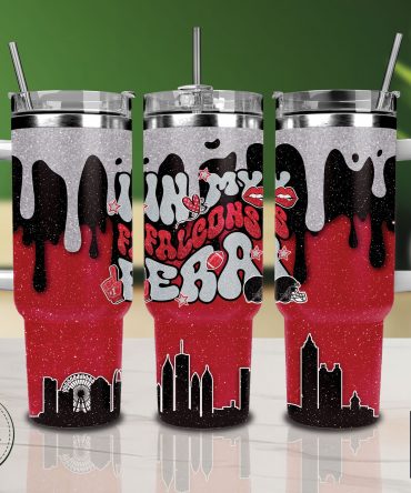 Stylish Red & Black Glitter Tumbler with Handle for Sports Fans
