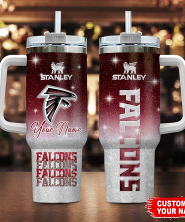 Personalized Falcons Glitter Tumbler with Straw & Handle - Customizable Name