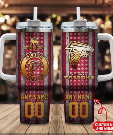 Custom Atlanta Falcons Tumbler with Handle - Personalized Name & Number