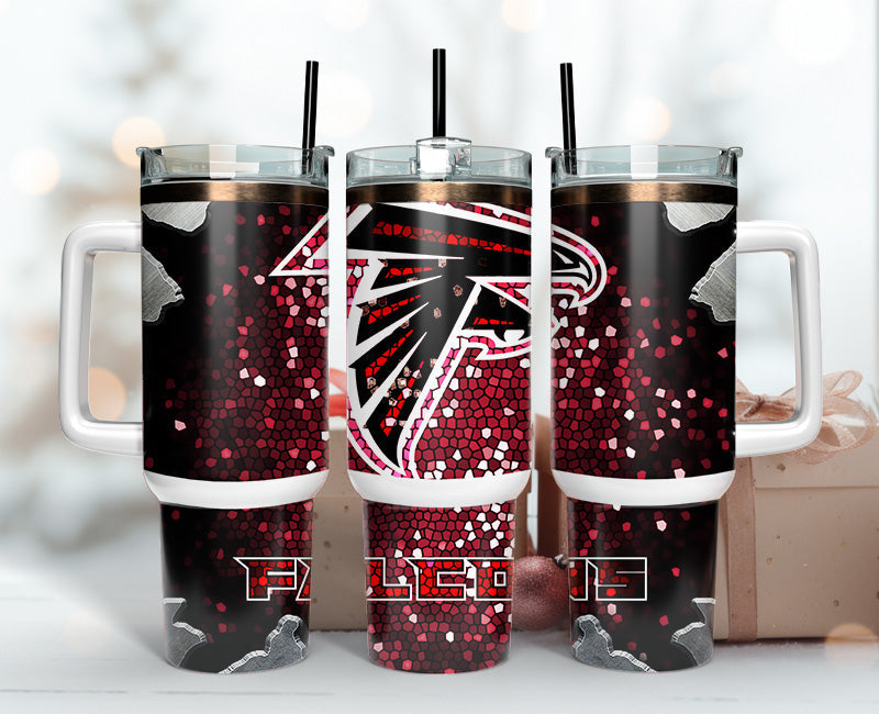 Premium Insulated Tumbler with Handle - Stylish Red & Black Mosaic Design
