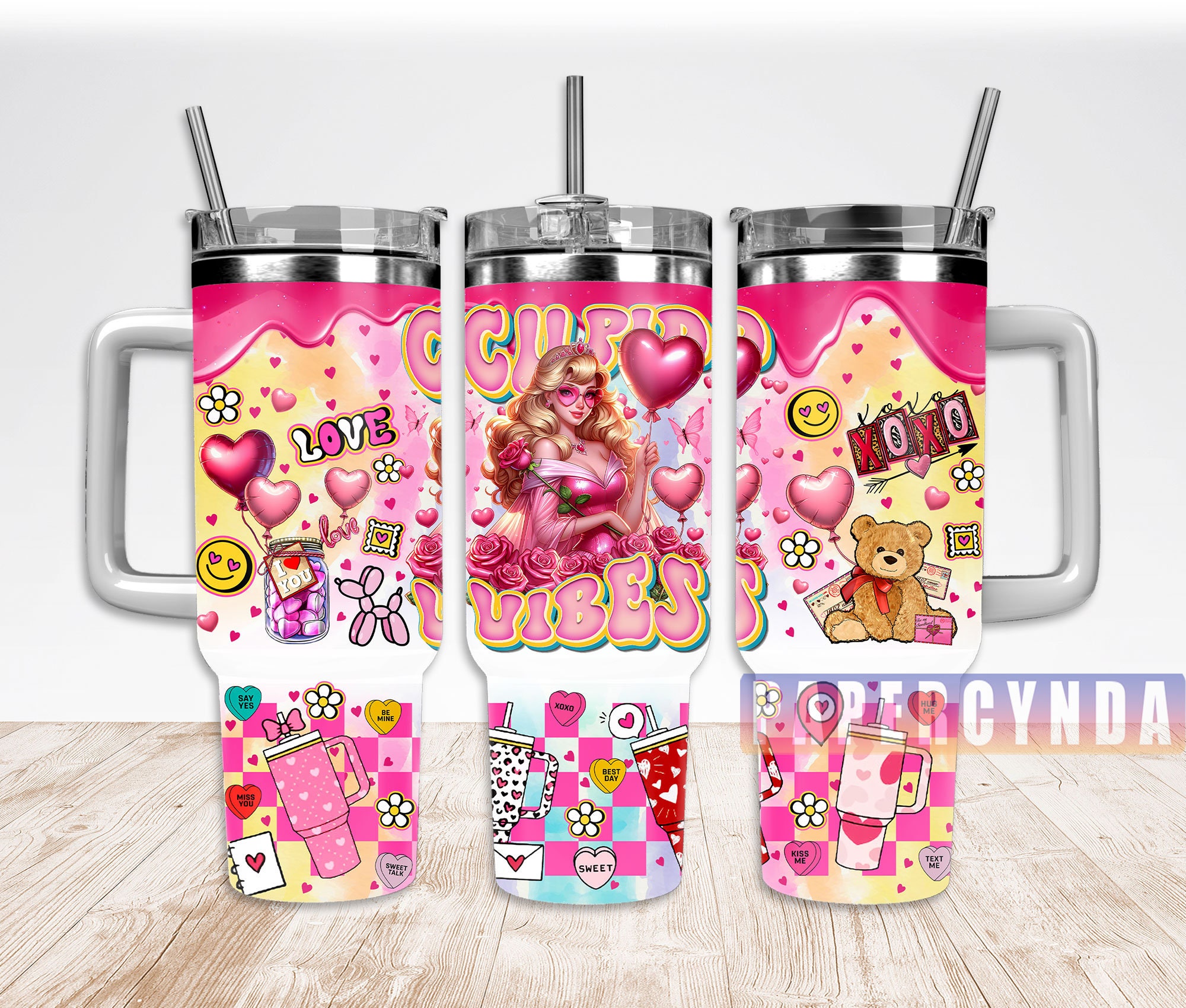 Cute Cupid Vibes Valentine's Day Tumbler with Straw - Romantic Gift Mug