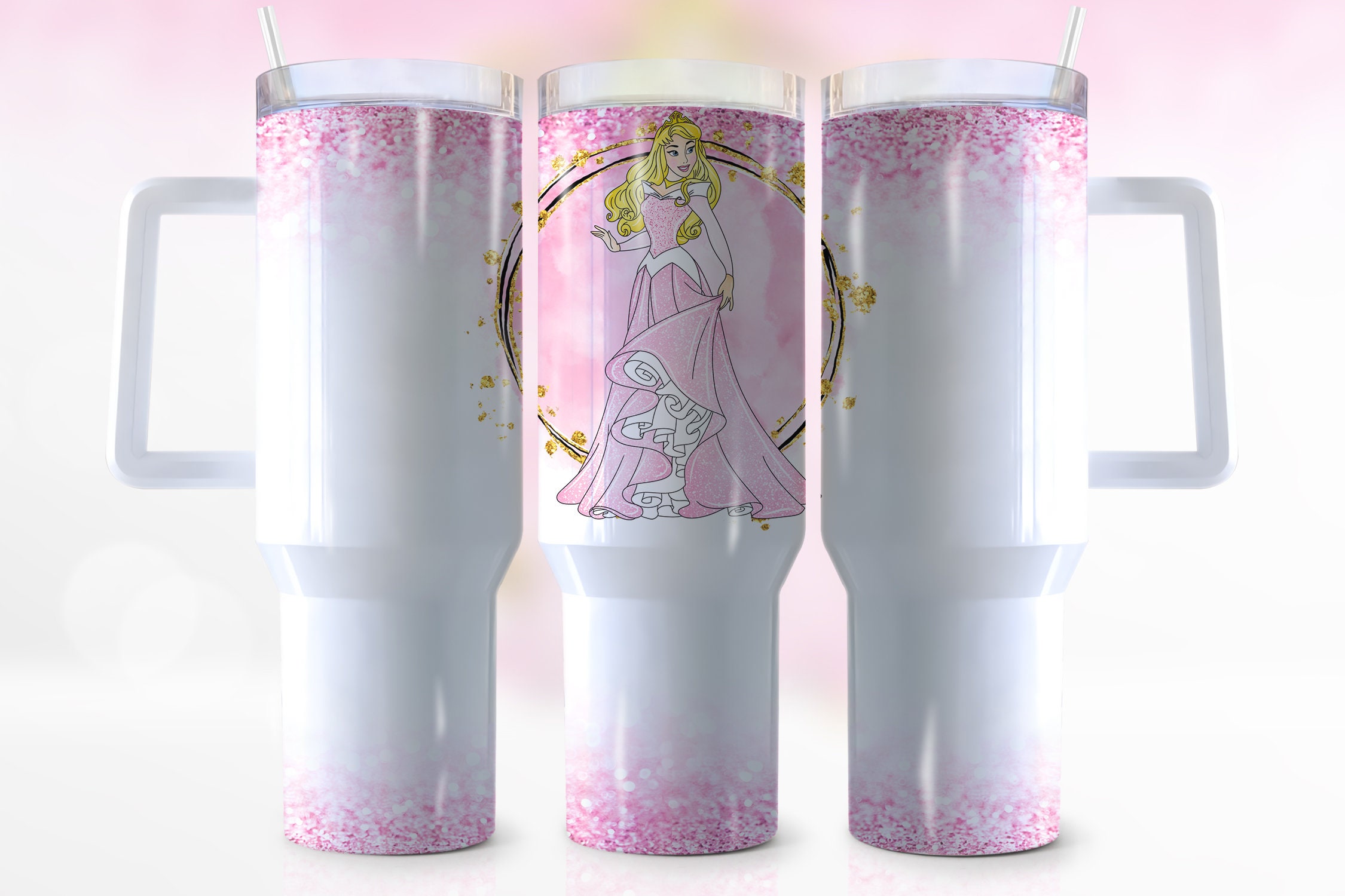 Enchanting Princess Pink Glitter Tumbler with Handle - Perfect for Kids & Magical Moments