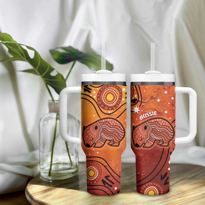 Australia Wombat Indigenous Art Custom Stanley Quencher 40oz Stainless Steel Tumbler With Handle - Image 9