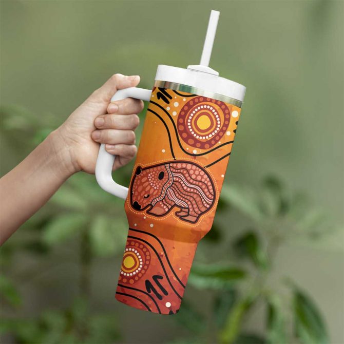 Australia Wombat Indigenous Art Custom Stanley Quencher 40oz Stainless Steel Tumbler With Handle - Image 4