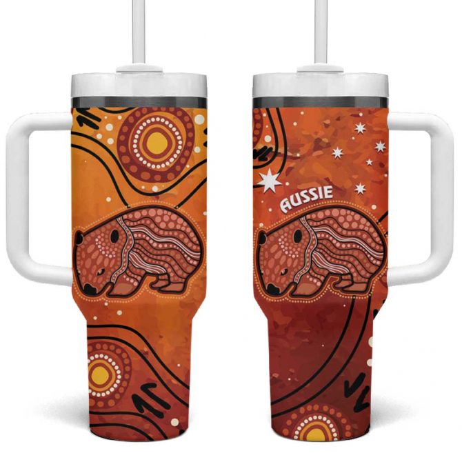 Australia Wombat Indigenous Art Custom Stanley Quencher 40oz Stainless Steel Tumbler With Handle - Image 2