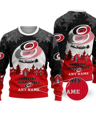 NHL Carolina Hurricanes Personalized Name Christmas Ugly Sweater Design ST2306