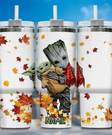 Cute Autumn Leaf Tumbler with Adorable Characters - Personalized Name