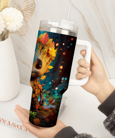 Cute Fall-Themed Character Tumbler with Straw - Perfect for Hot & Cold Drinks