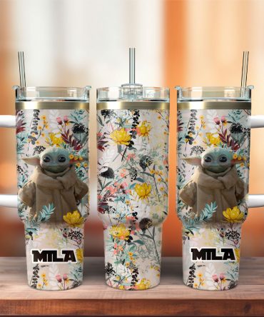Cute Baby Alien Floral Travel Mug with Handle & Straw - Perfect Gift