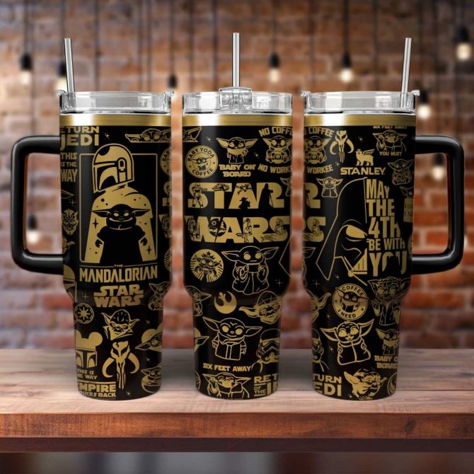 Baby Yoda Star Wars Movies Custom Stanley Quencher 40oz Stainless Steel Tumbler With Handle