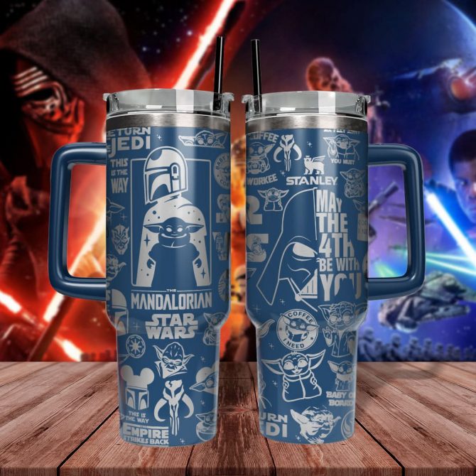 Baby Yoda Star Wars Movies Custom Stanley Quencher 40oz Stainless Steel Tumbler With Handle