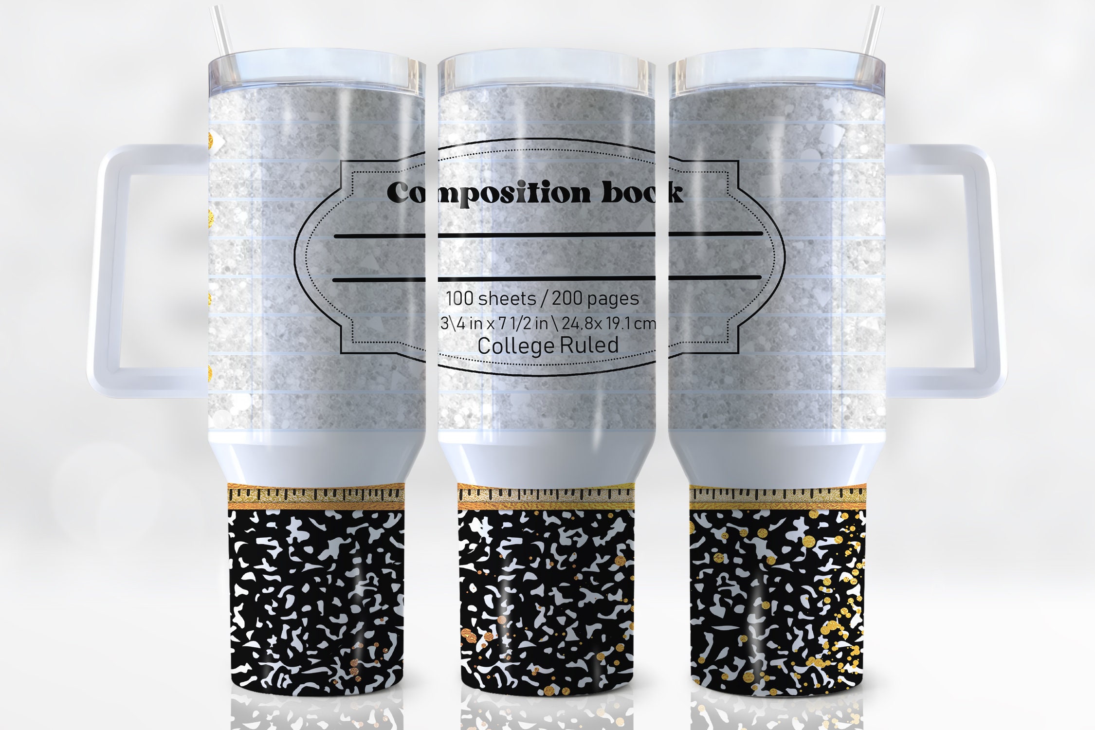 Stylish Composition Book Tumbler with Handle - 40oz Insulated Drinkware for School & Office