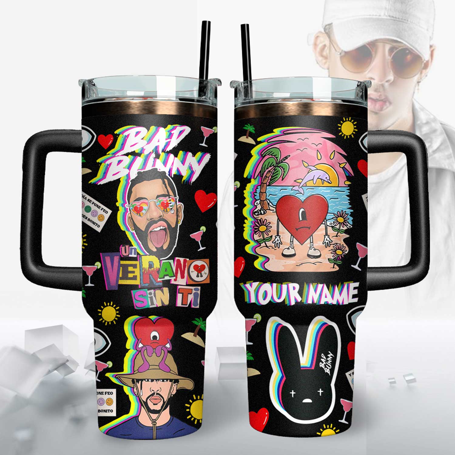 Bad Bunny Music Custom Stanley Cup 40 oz 30 oz Tumbler With Handle