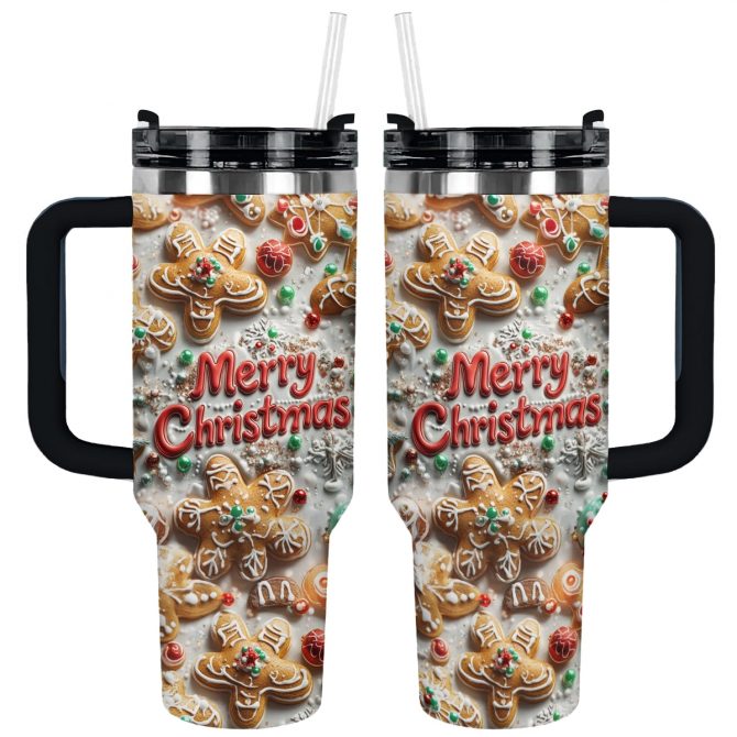 Baking Merry Christmas Custom Stanley Quencher 40oz Stainless Steel Tumbler With Handle