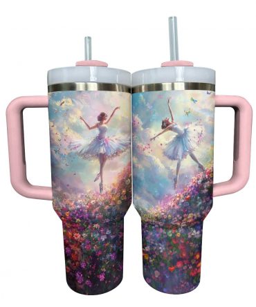 Elegant Ballet Dancer Tumbler with Straw - Artistic Floral Design